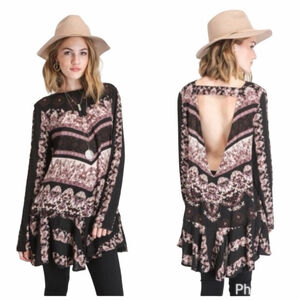 Free People Smooth Talker Tunic Dress Long Sleeve Size Small Black Purple Print